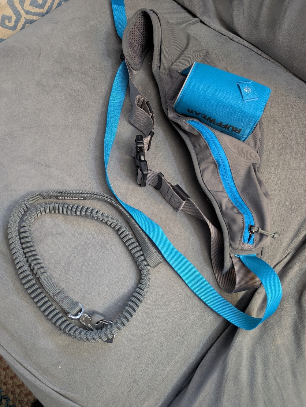 Ruffwear Gray and Blue Hands-Free Dog Belt with Bungee Leash